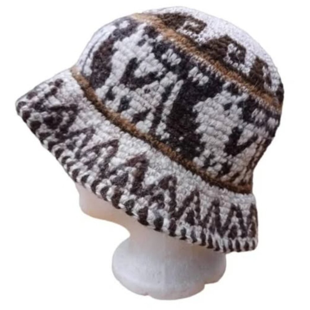 Nusta Craft 100% Wool Bucket Hat Hat Ecuador Handcrafted Knit Crochet Aztec S